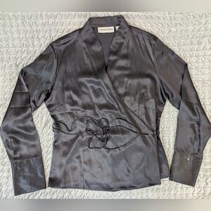 Vintage Bloomingdale's 100% Silk Black Women's Size 14 Tie/Wrap Blouse Beautiful